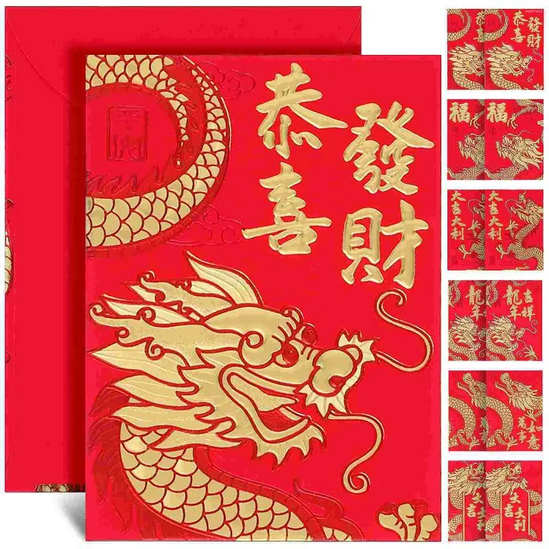 Enveloppe-cadeau 10 packs 2024 Enveloppe de sac de paquets rouge enveloppe de l'argent du zodiaque pour la célébration de la chance du papier de dragon