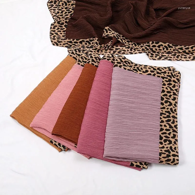 Vêtements ethniques Coton plissé Coton Écharpes Léopard Print Hijab Écharpe pour les femmes châles musulmans froiss