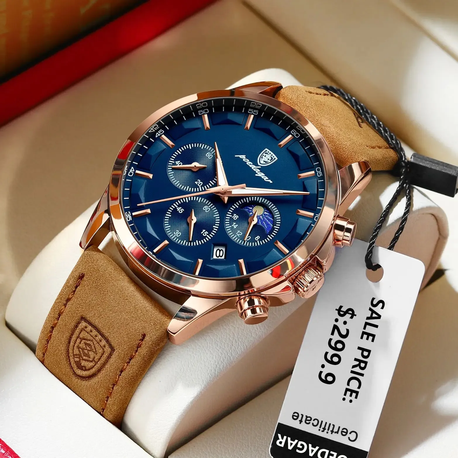 Poedagar Luxury Man Wristwatch Sports Cuir Men Quartz Watch Imperproofing Luminal Calendar Chronograph Mens Watchs Male Clock 240425