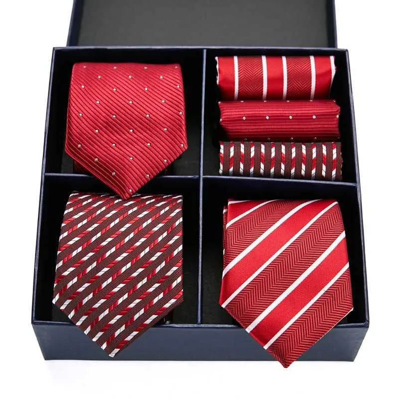 Coupage de cou Ensemble tissé 100% Boîte cadeau de soie 3 Set Tie Tie Motchier de bouffée Set Pocket Squares Coldie pour hommes Gravata Brown Clothing Accessoires