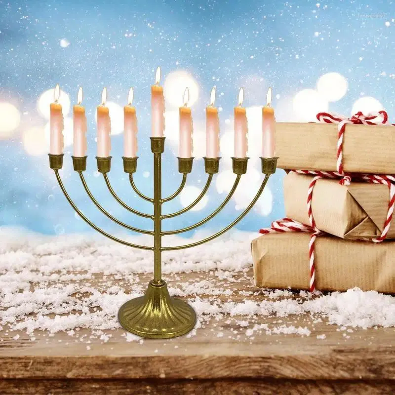 Ljushållare hållare för Hanukkah avtagbar 9 metall menorah ljusstake passar standardljus gåva