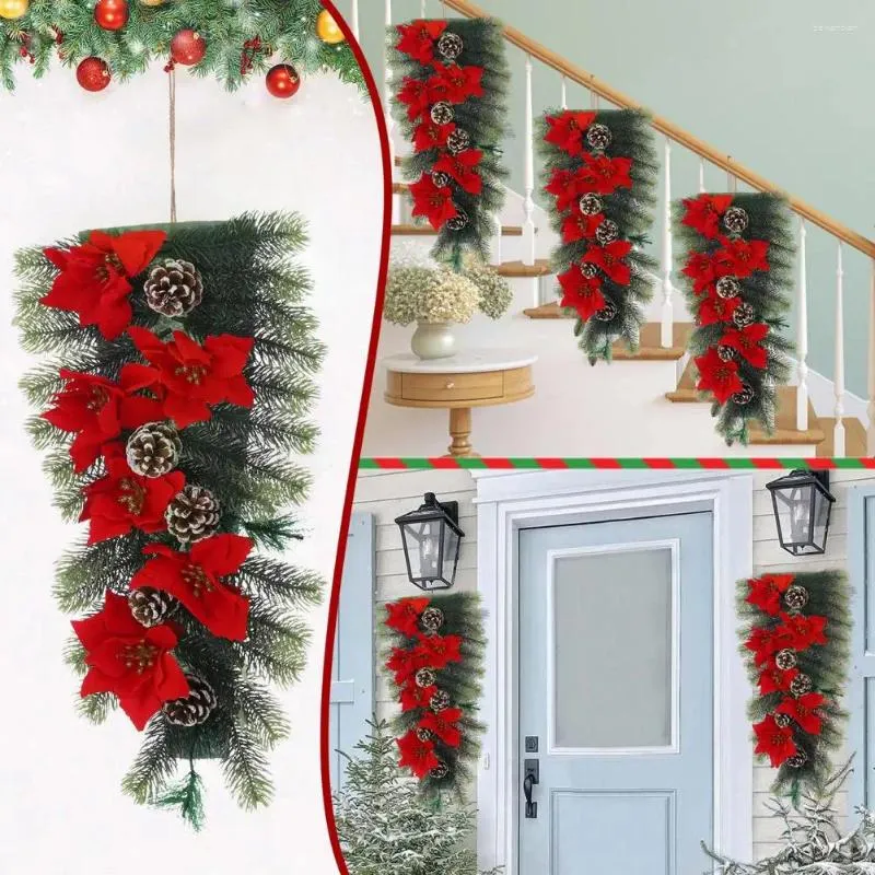 Dekoratif Çiçekler Noel esintili çelenk parlak renkli şenlikli LED Noel Çelenkleri Tatil Evi İçin Zarif Yapraklar