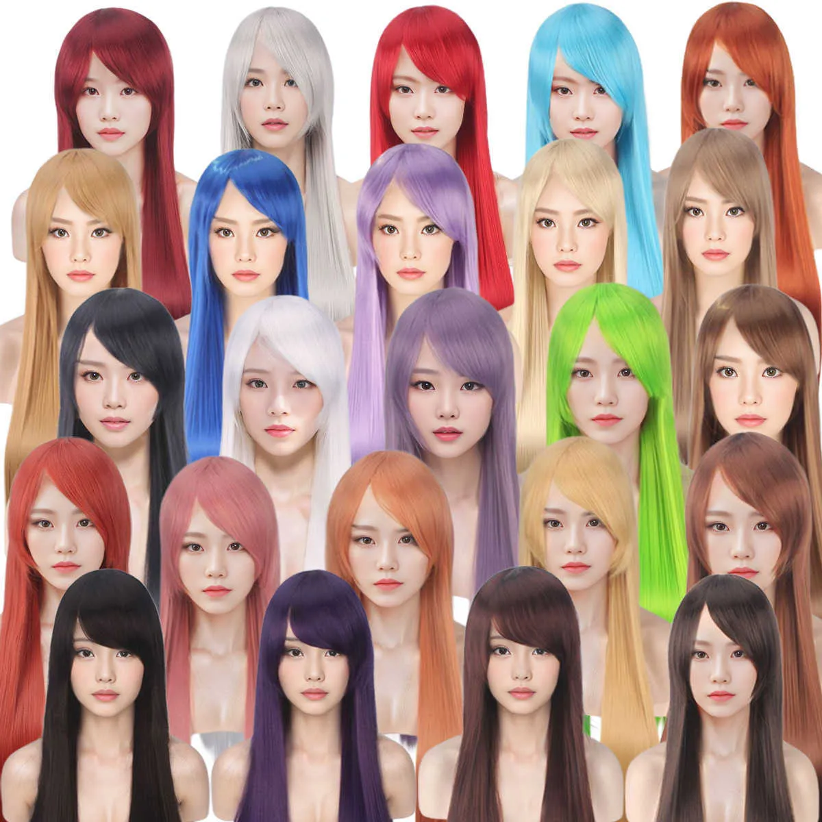 Cosplay wig color versatile long straight hair anime costume styling headband 80cm anime straight hair