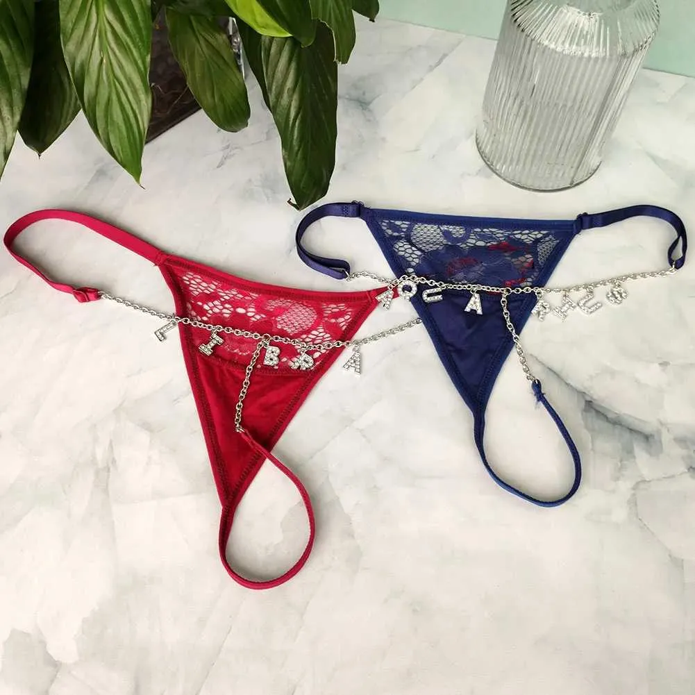 Slips Höschen sexy Spitzenhöhe Frauen Anpassen Kristallbriefname Unterwäsche Verstellbare Größe 6 Farbe Tanga Bikini Persony weibliche Dessous T240510