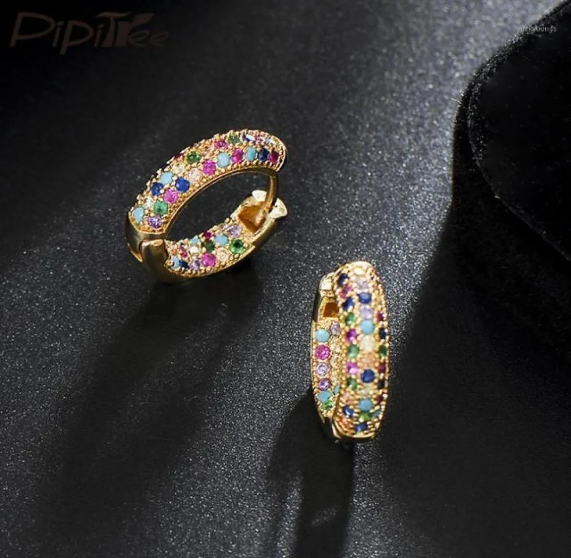 Hoop Huggie Pipitree Ladies Loop Earrings Round Circle Multicolor Cubic Zirconia Crystal Women Gold Jewelry for Wedding Party12753997