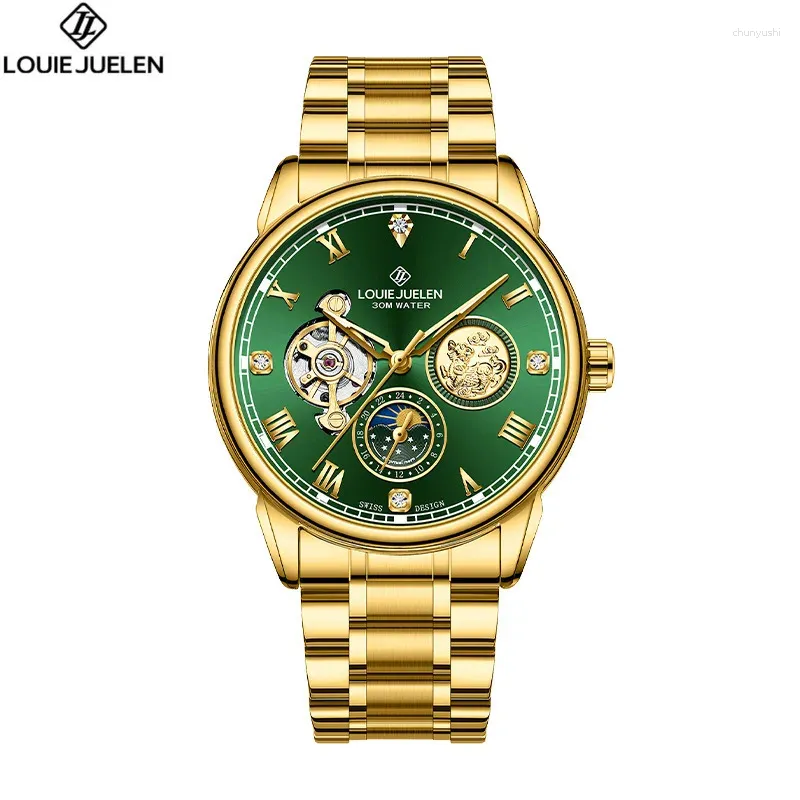 Avanços de pulso Golden Automatic Mechanical Business Wristwatch Luxury Stainless Steel Band Watch for Man Relógio à prova d'água RELOJES PARA HOMBRES