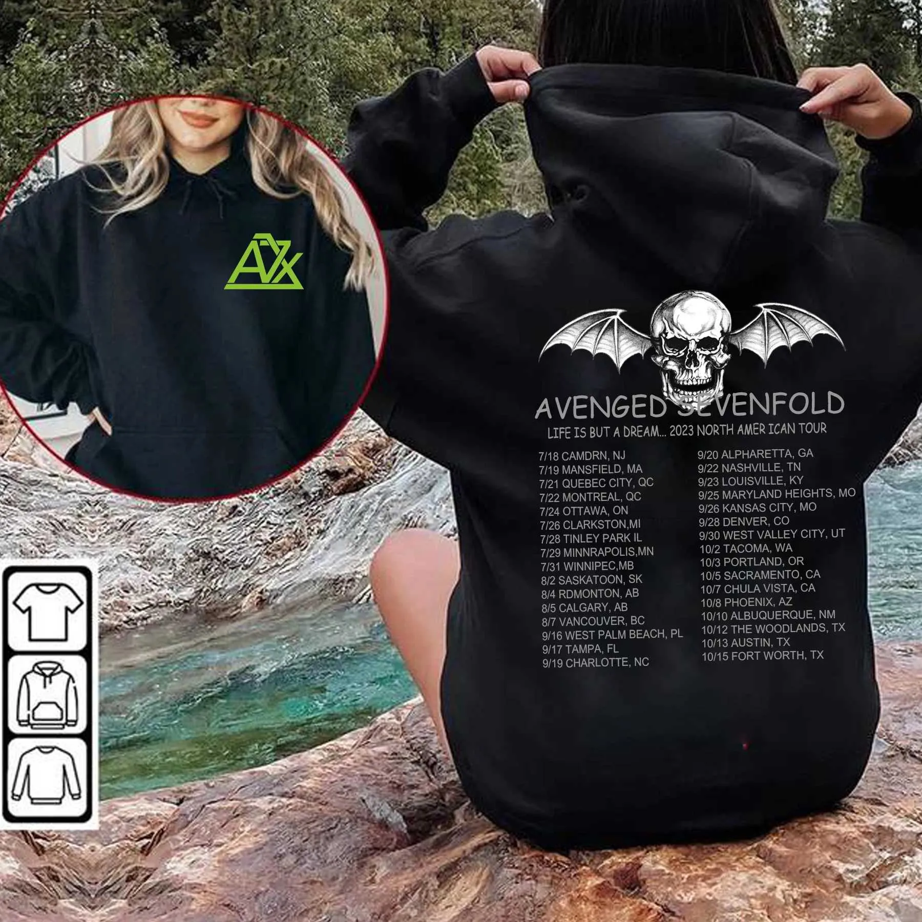 Heren Hoodies Sweatshirts Avenged Sevenfold Life Is But A Dream North American Tour 2023 Printed Hoodie Woman Man Vintage Band Fans Winter Sweatshirt T240510