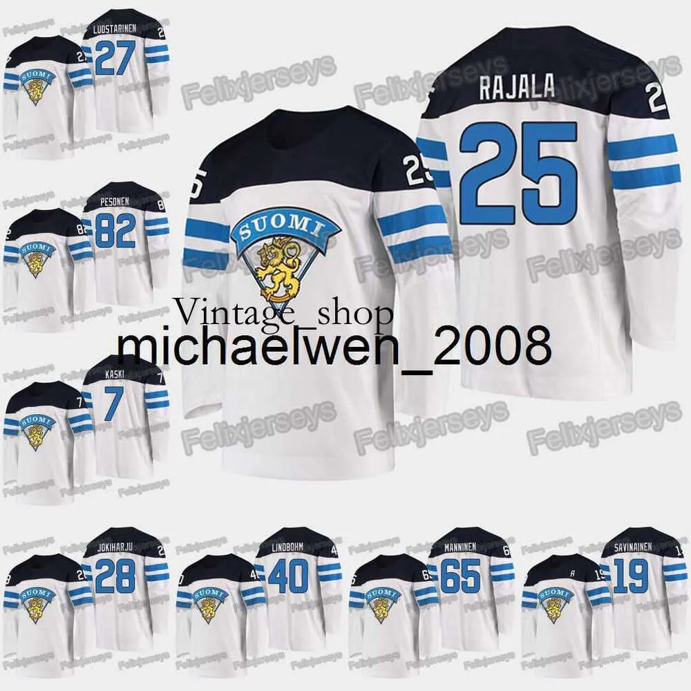 Vin Weng 25 Toni Rajala 2019 IIHF Wereldkampioenschap Oliwer Kaski Harri Pesonen Veli-Matti Savinainen Petteri Lindbohm Sakari Manninen Jerseys