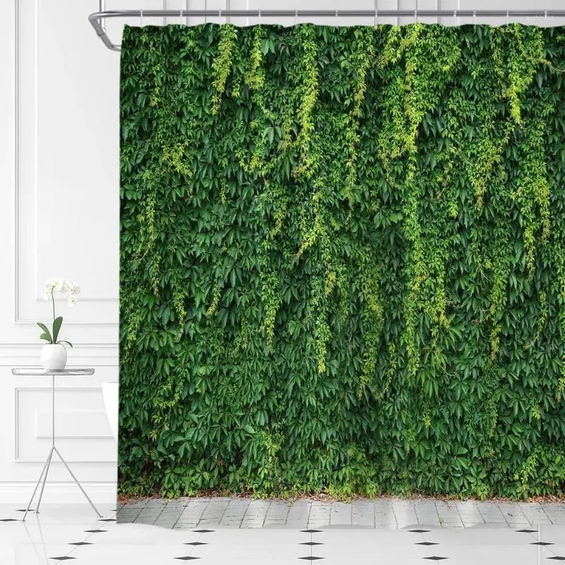 Rideaux de douche printemps feuilles vertes natures jardin vigne plante de feuille de feuille suspendue en tissu de salle de bain set décoratif avec crochets