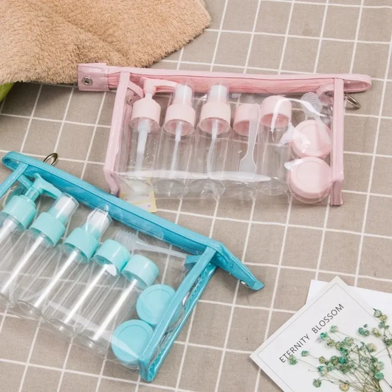 2024 Refilleerbare reisflessen set pakket cosmetica flessen plastic dringende spray fles make-upgereedschap kit voor toilettasflessen voor reisreizen maat