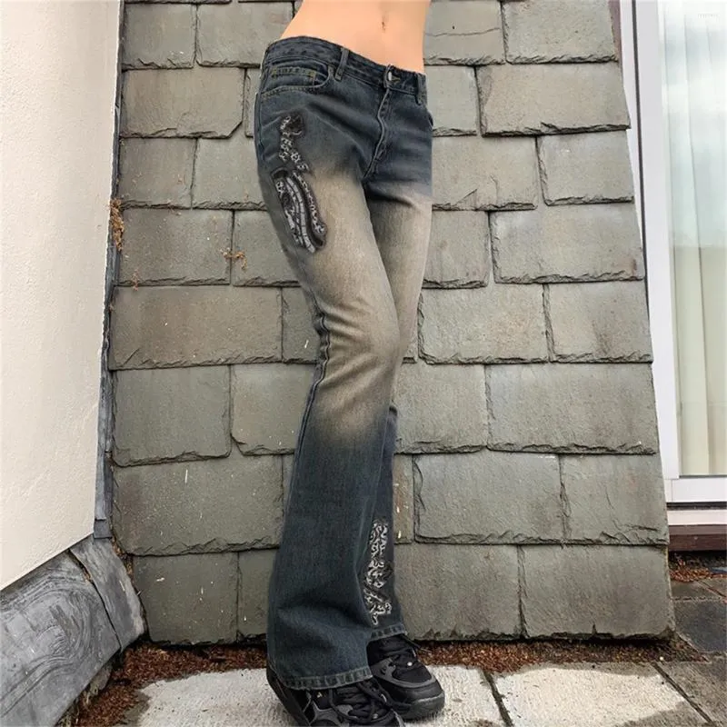 Jeans femminile ricamato abbigliamento da donna abbigliamento da donna in stile ragazza gradiente stampato a basso contenuto di jeans gustini in fila