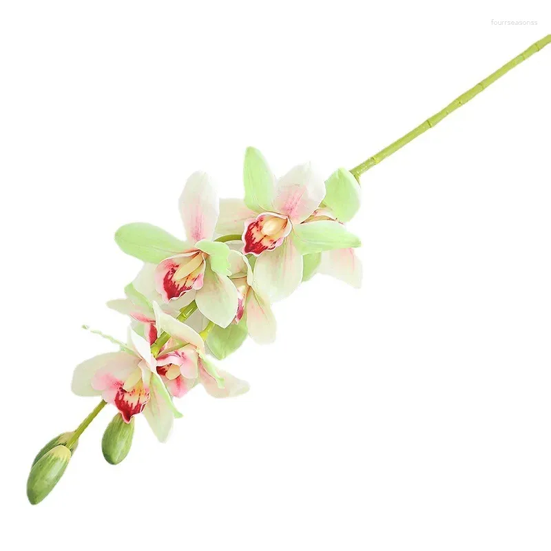 Decorative Flowers Simulation Orchid Branch El Decor Fake Artificial Cymbidium Silk Green Flower Home Dining Table Decoration Floral