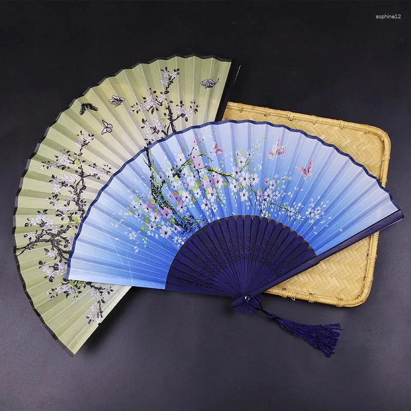 Dekorativa figurer Vintage Chinese Style Fan Craft Gift Hand Fans för bröllopsfest Dance Tassel Folding Po Props Home Decoration