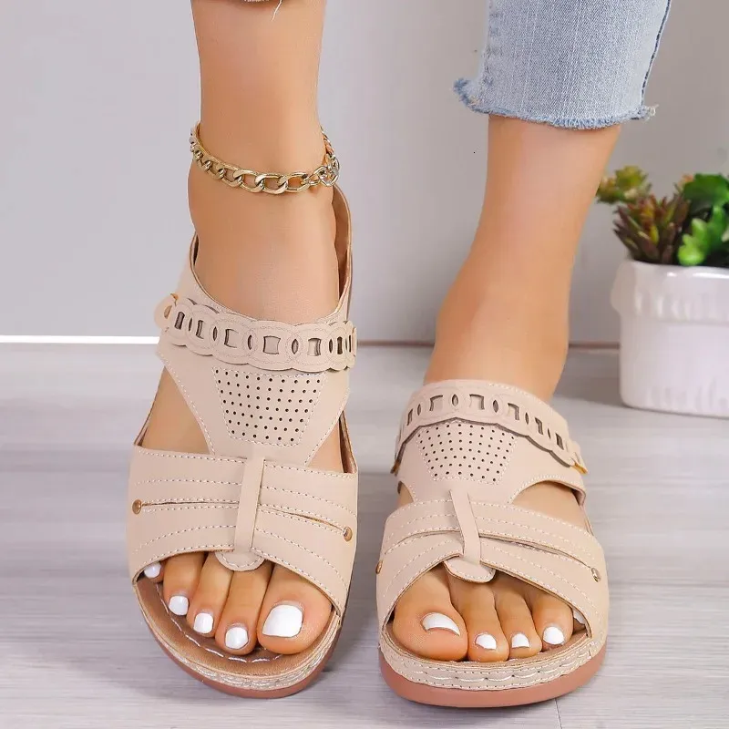 2024 Summer Women Wedge Sandals Premium Orthopedic Open Toe Vintage Antislip Leather Casual Female Platform Retro Shoes 240425