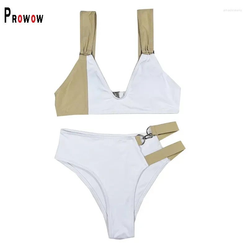 Swimwear féminin Prowow Sexy Femmes Bathing Buthing Chuting Color White Push Up Two Piece Bikinis Set High Woustred Female Summer Beachwear