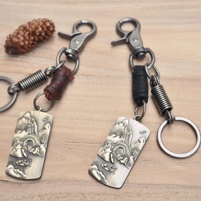Keychains kinesiska målning Keychain Style Landscape Glass Cabochon Key Chain Retro Men Kvinnor Ringar