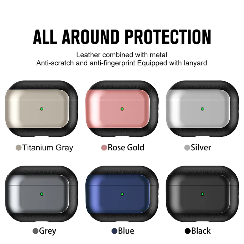 حالات مقاومة للحبوب الجلدية لـ AirPods Pro2 3Gen 3 Airpod Pro 2 Ear Aypearn Chromed Soft TPU Case Air Pods 1 2Gen Fashion Shell Costector مع حزام