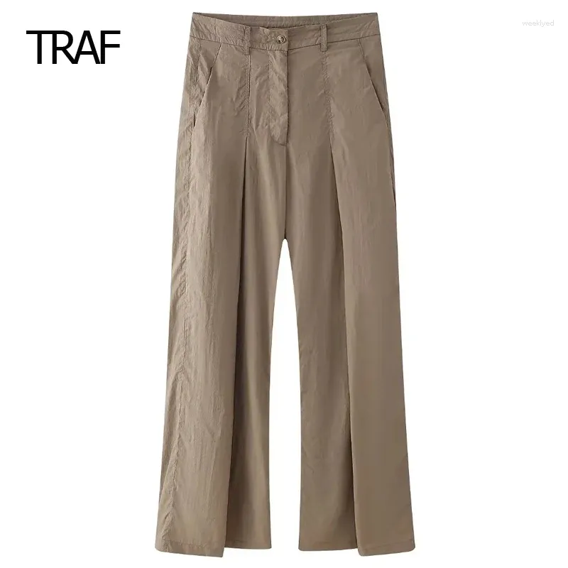 Pantalon féminin volant large jambe large printemps été 2024 pantalon baggy haute taille en pantalon de couture sociale