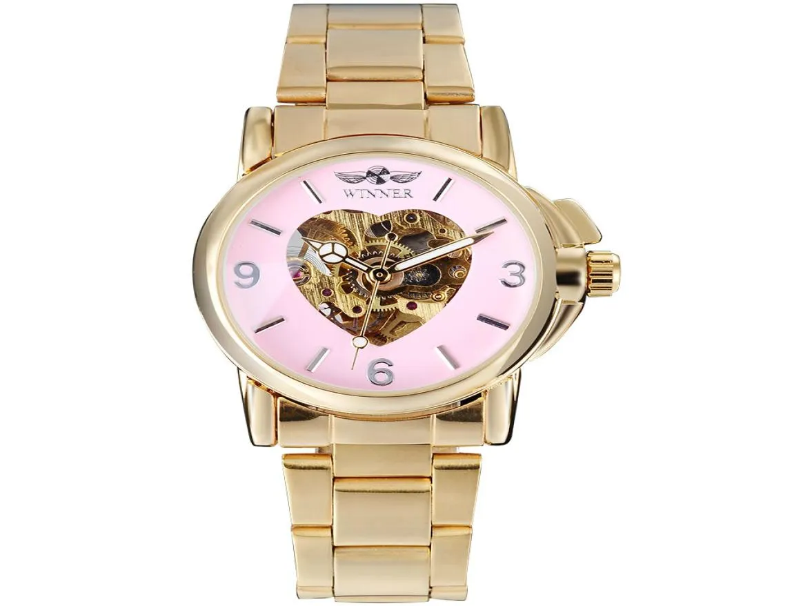 Winnaar Brand Women kijken luxe automatische zelfwind mechanisch horloge skelet wijzerplaat roestvrijstalen band hele horloges slz147115783