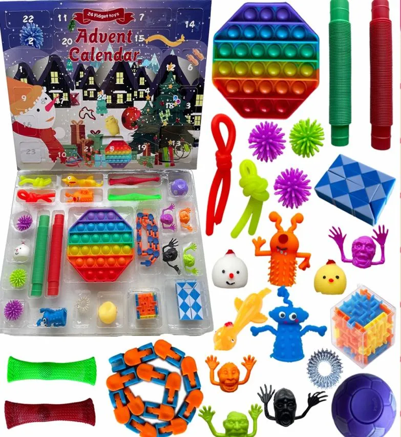 24st Set Christmas Toys Advent Calender Blind Box Gifts Simple Toy Push Bubbles Kids Xmas Gift EEA1634985