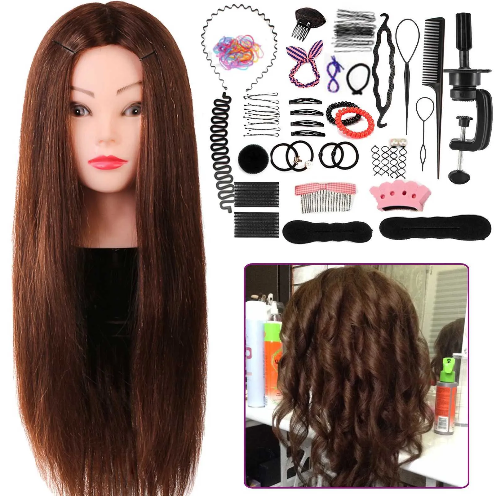 Mannequin Heads Wig Doll Human Model Head With Hair Blonde Brown Practice Curly Salon Training Tative Stand 80% Realistic Q240510