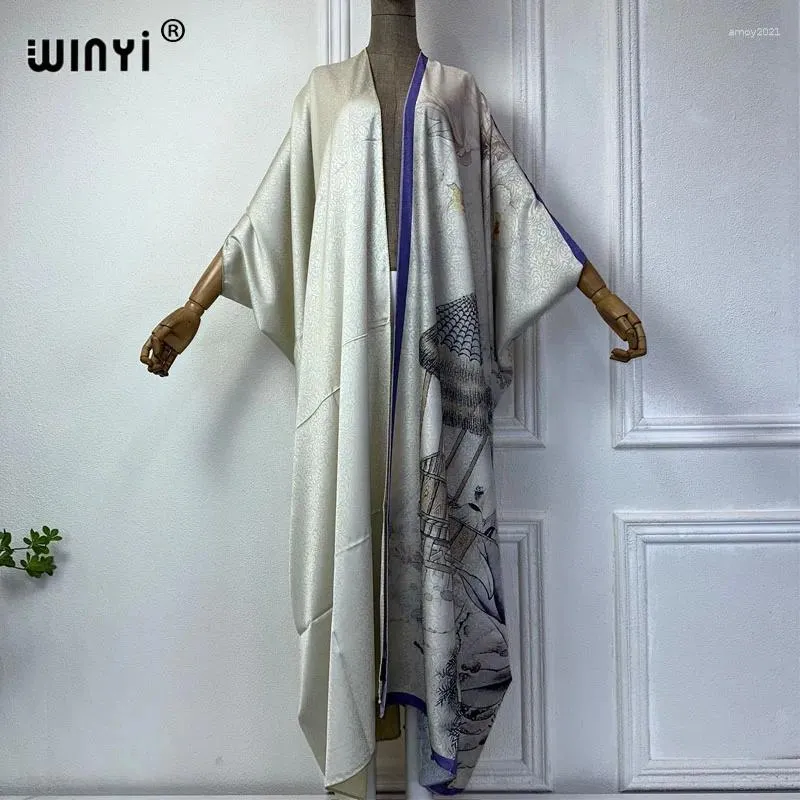 Dwustronna dwuletnika nadruk wieczorowa sukienka wieczorowa Boho Płaszcz na plażę Zatrzymanie mody elegancka wakacyjna impreza Cardigan Kimono