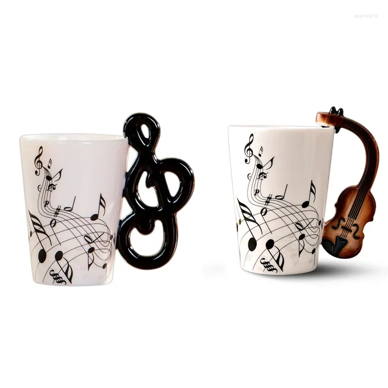 Tasses 2pcs Personnalité de la coupe en céramique Tasse un cadeau d'instrument de musique unique - Note de poignée de violon