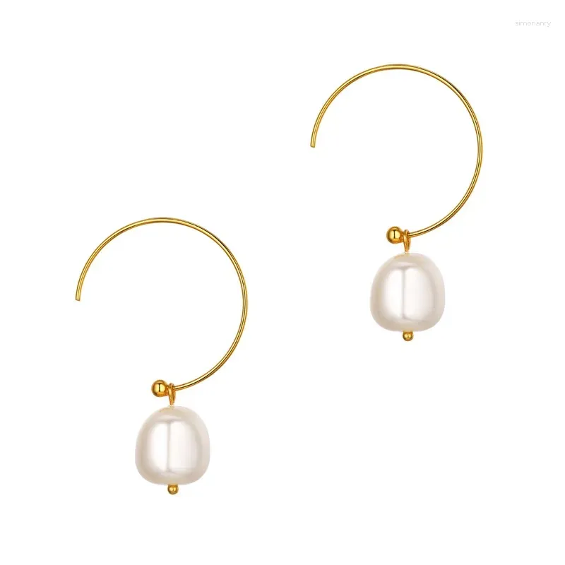 Dangle Earrings Gold Color 12mm Baroque Pearl Open Coil Drop Jewlry For Women Girls