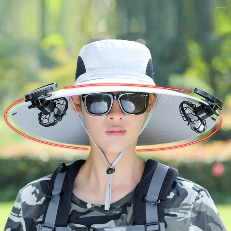 Berets Solar Fan Cap Hut Herrenfischer mit winddichtem Rand USB-Ladungs-Anti-IV-Schutz für das Fischen