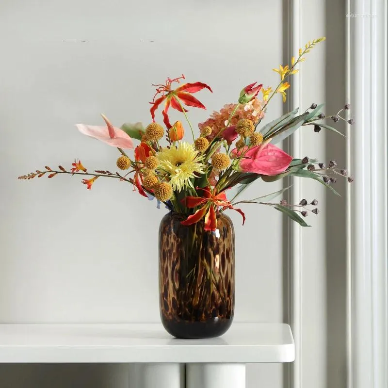 Vazen Home Amber Leopard Glass Vaas Decoratie Designer Soft Hydroponics