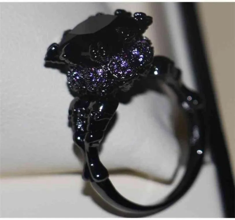 Victoria Wieck Cool Vintage Jewelry 10KT Black Gold Filled black AAA Cubic Zirconia Women Wedding Skull Band Ring Gift Size511 213688710