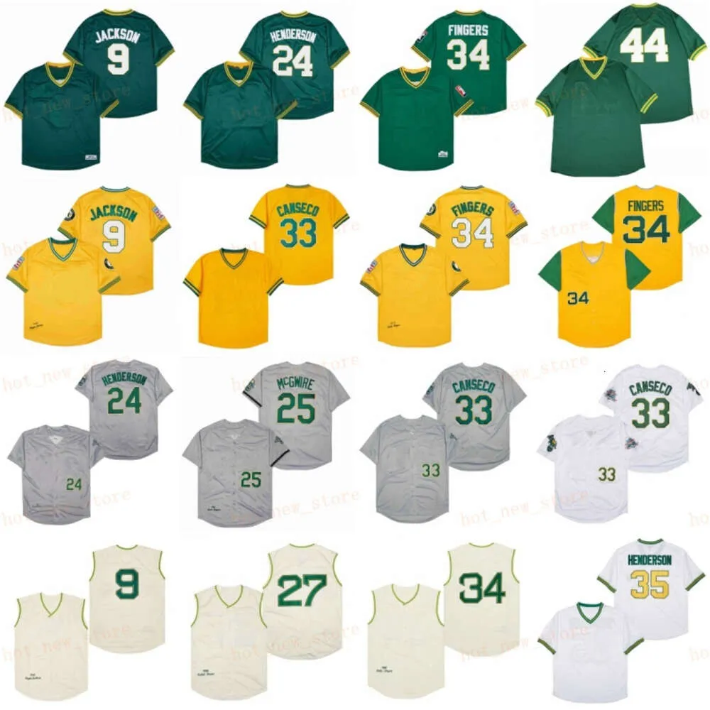 Jersey de beisebol aposentado 9 Reggie Jackson 24 Rickey Henderson 33 Jose Canseco 25 McGwire 27 Hunter de peixe -gato 34 Rollie Fingers 44 Reggie Jackson Vintage Retro Mesh