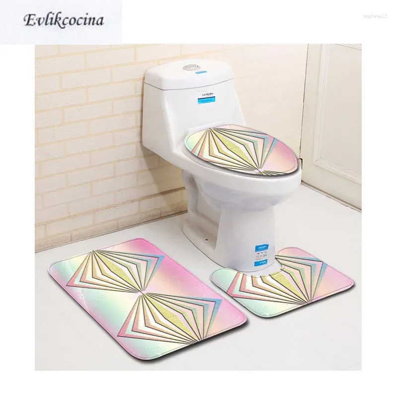 Ванные коврики 3pcs Окрашенные Призматика Banyo Paspas ванная комната для туалетной ванны набор без скольжения Tapis salle de bain alfombra bano
