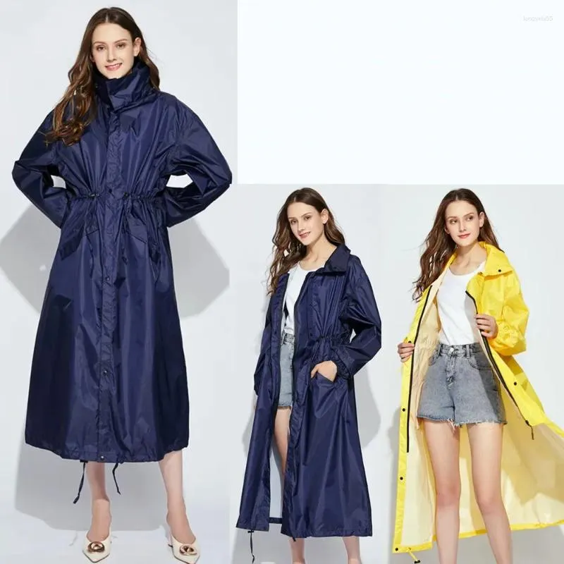Płaszcz przeciwdeszczowy Kobiety długie płaszcz przeciwdeszczowy z wodoodpornym wodoodpornym hodem deszczowym Pocktable Pocktable Rain -Owęże powtarzalne