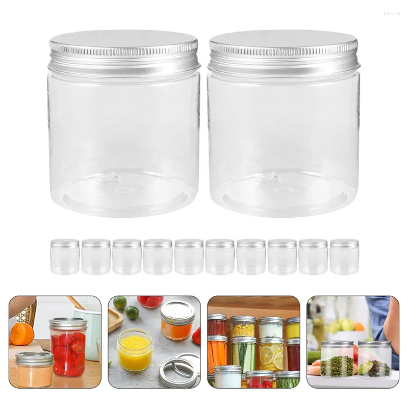 Lagerflaschen 12 Stcs Aluminium Deckel Mason Gläser tragbarer Lebensmittelbehälter Tank mit Deckel Haustier Plastikhalter Honig versiegelt