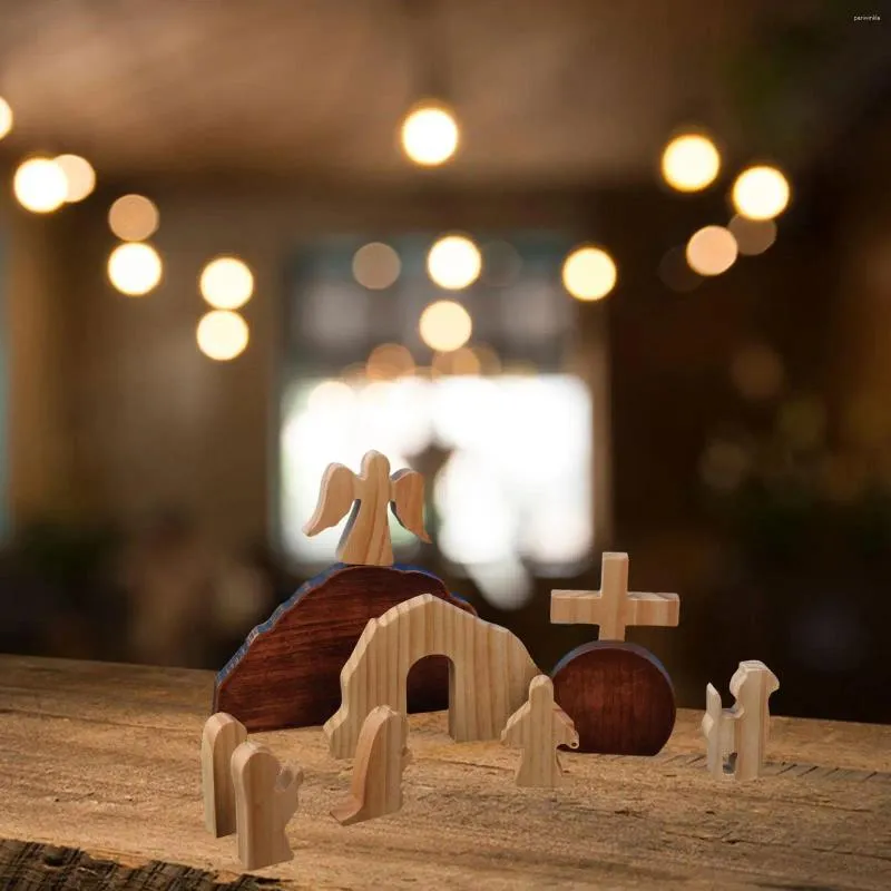 Decorazione per feste 10 pezzi Decorazioni in legno di Pasqua Regali Religious Home Decorazioni Scene di Resurrezione Set per Christian Table Office