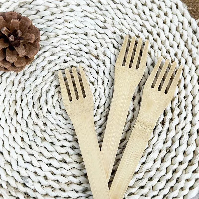 Ужин наборы посуды Bamboo Home Dableware Wooden Fork Японская бревенчатая бревенчатая четыре зубья торт десерт десерт