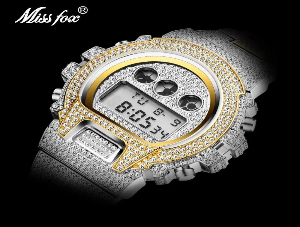 Armbanduhren fallen Original Missfox Digital Gshock Sport Uhren für Männer LED Wecker Luminous Gold Diamond Armband1425419