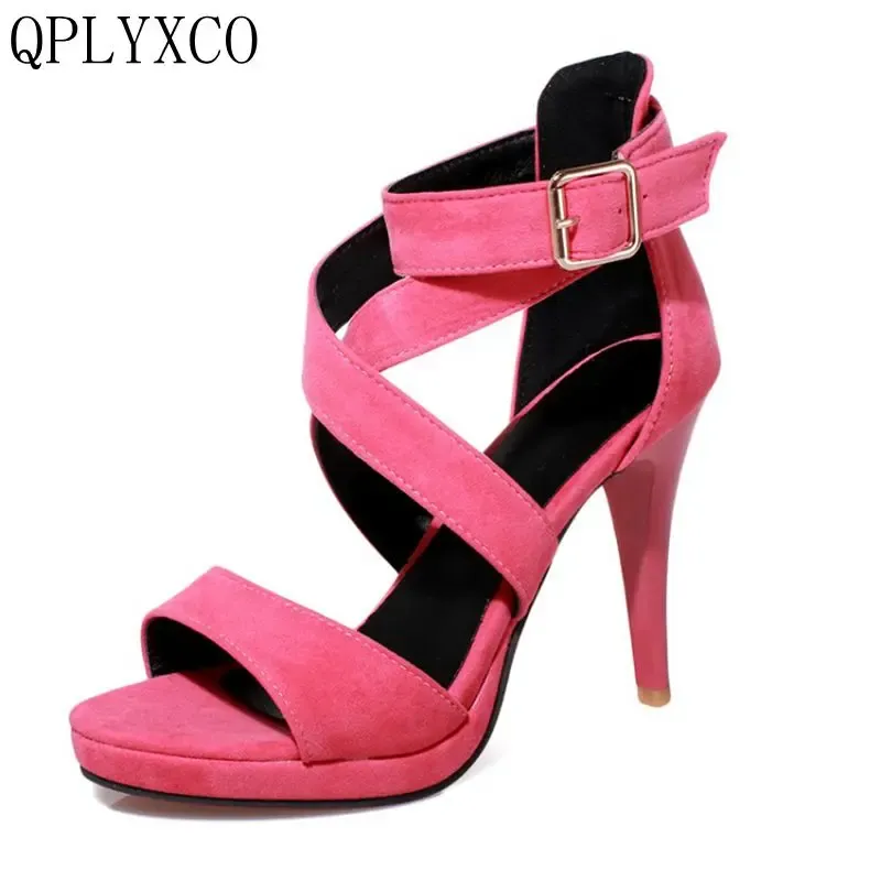 QPLYXCO 2018 Summer Elegant Style Sandals fashion Big & Small Size 31-48 women thin High Heels (10CM) wedding Party shoes 8675