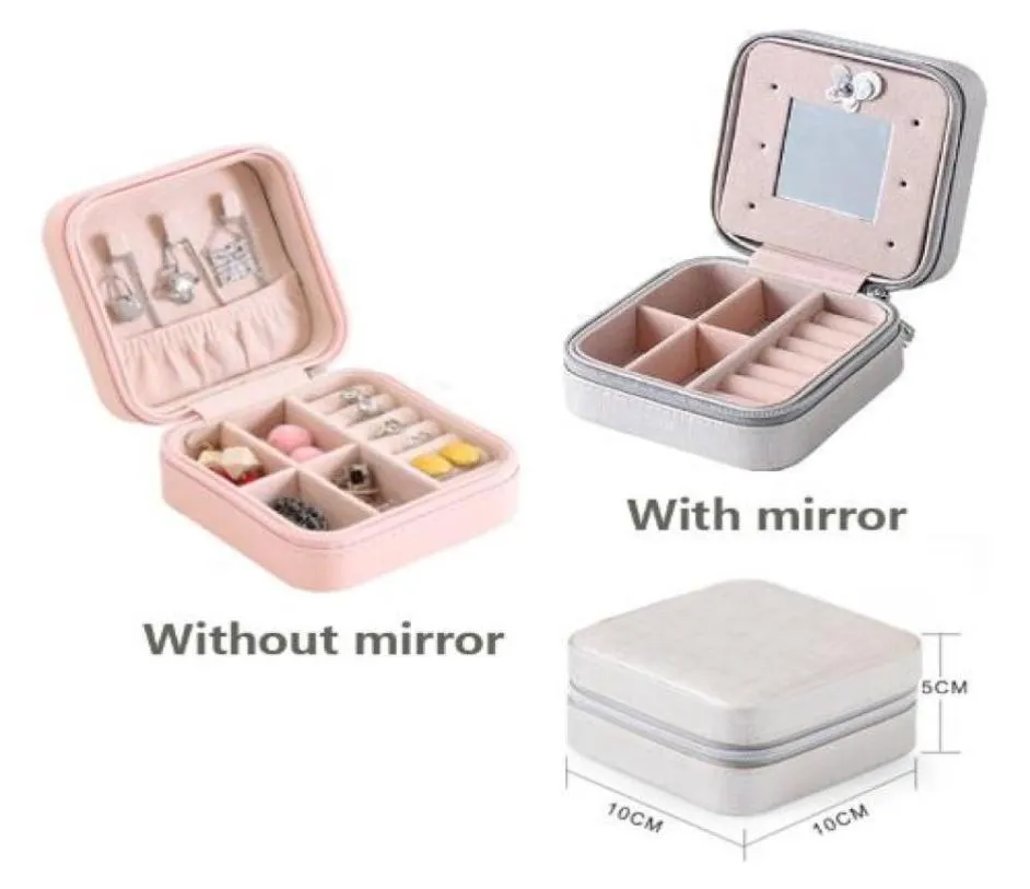 Portable jewelry case packing PU Leather Jewelry Box Makeup organizer Cosmetic boxMirror travel earring Ring casket2669838