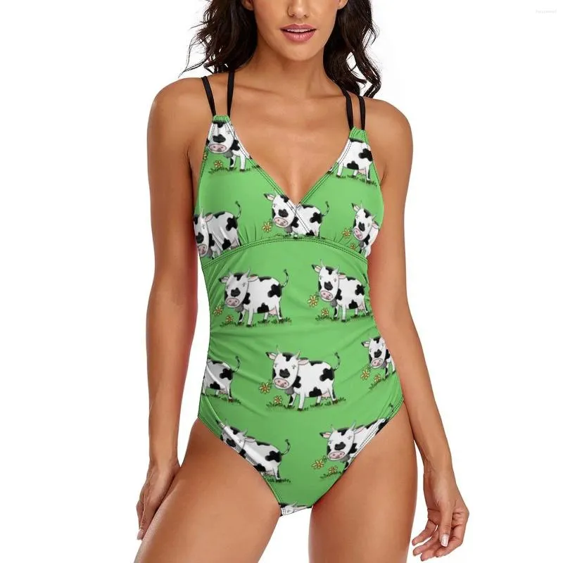 Swimwear pour femmes mignonnes Cow Imprime de maillot de bain Cartoon Ferme de bain en un morceau de bain sexy moderne de maillot de bain rave moderne grande taille