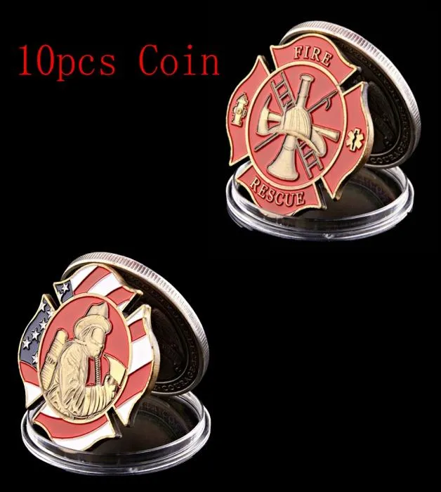 10pcs Arts and Crafts USA Challenge Firefighters Fire Rescue Operation Fireman Copled Collectible Coin3310345