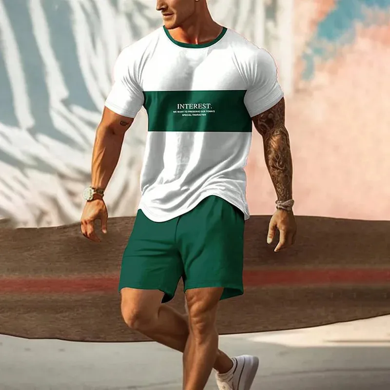 Summer Man Muscle Workout T Shirts Suit Men Tshirt and Shorts 2 Piece Set Casual Tracksuit Overdimensionerade kläder 240511