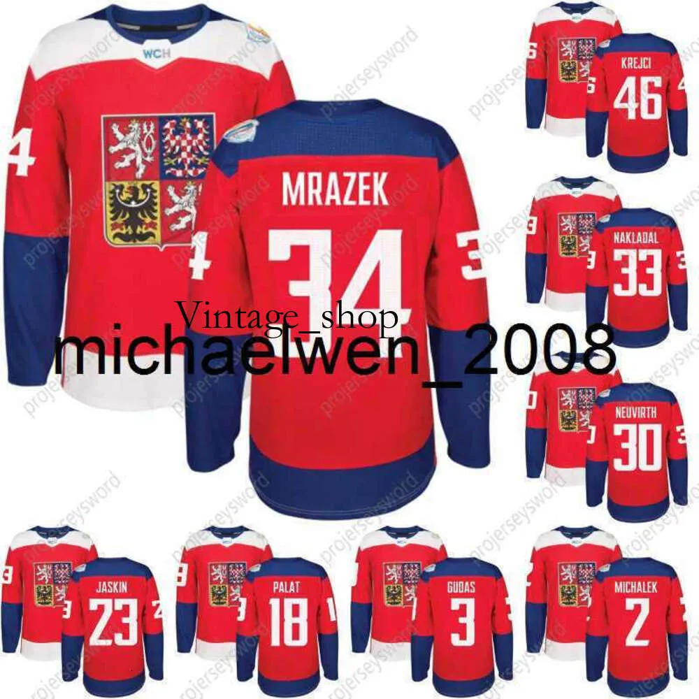 Vin Weng 2016 Copa do Mundo de Hóquei República Tcheca Jersey 33 Nakladal 34 Mrazek 83 Hemsky 30 Neuvirth 64 Polak 2 Michalek 62 Sust Hockey Jerseysys