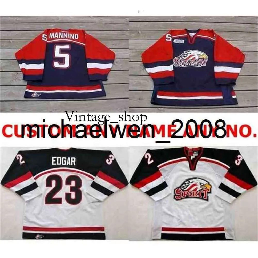 Vin Weng Go personnalisé ohl saginaw Spirit Jersey 5 Mannino 23 Edgar Mens Womens Kids Kids Cousted Ice Hockey Jersey