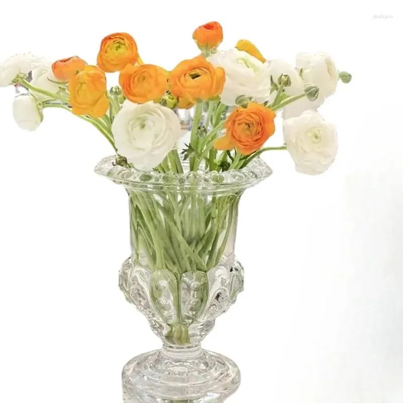 Vases French Transparent Relief Tall Glass Vase Countertop Flower Arrangement Water Raised Living Room Table Decoration Ware