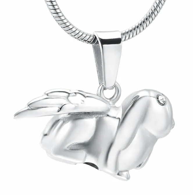 ZZL081 Angel Wing Rabbit Stainless Steel Keepsake Urn Necklace With Crystal Eyes Pet Memorial Jewelry For Cremation Ashes6783947