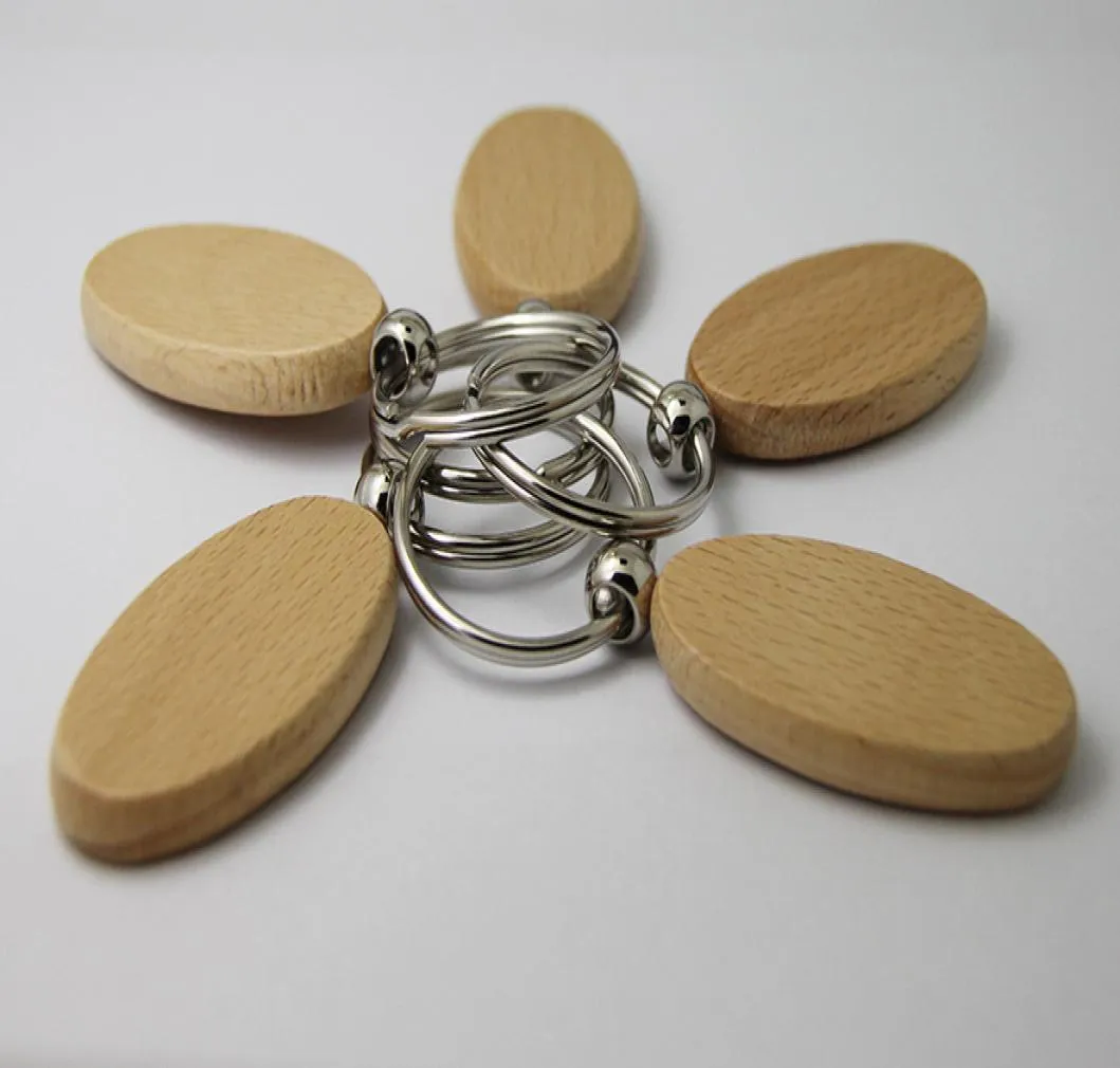 Wholesale 50pcs Oval Blank Wooden Key Chain DIY Promotion Customized Key s Car Promotional Gift Key Ring-Free shipping7069989