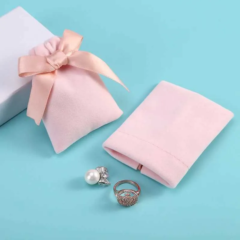 Brocada de presente 10 bolsas de embalagem de jóias de veludo bege rosa pequenas fitas de presente de colares de cordão de pulsação BACELES BAGSQ240511