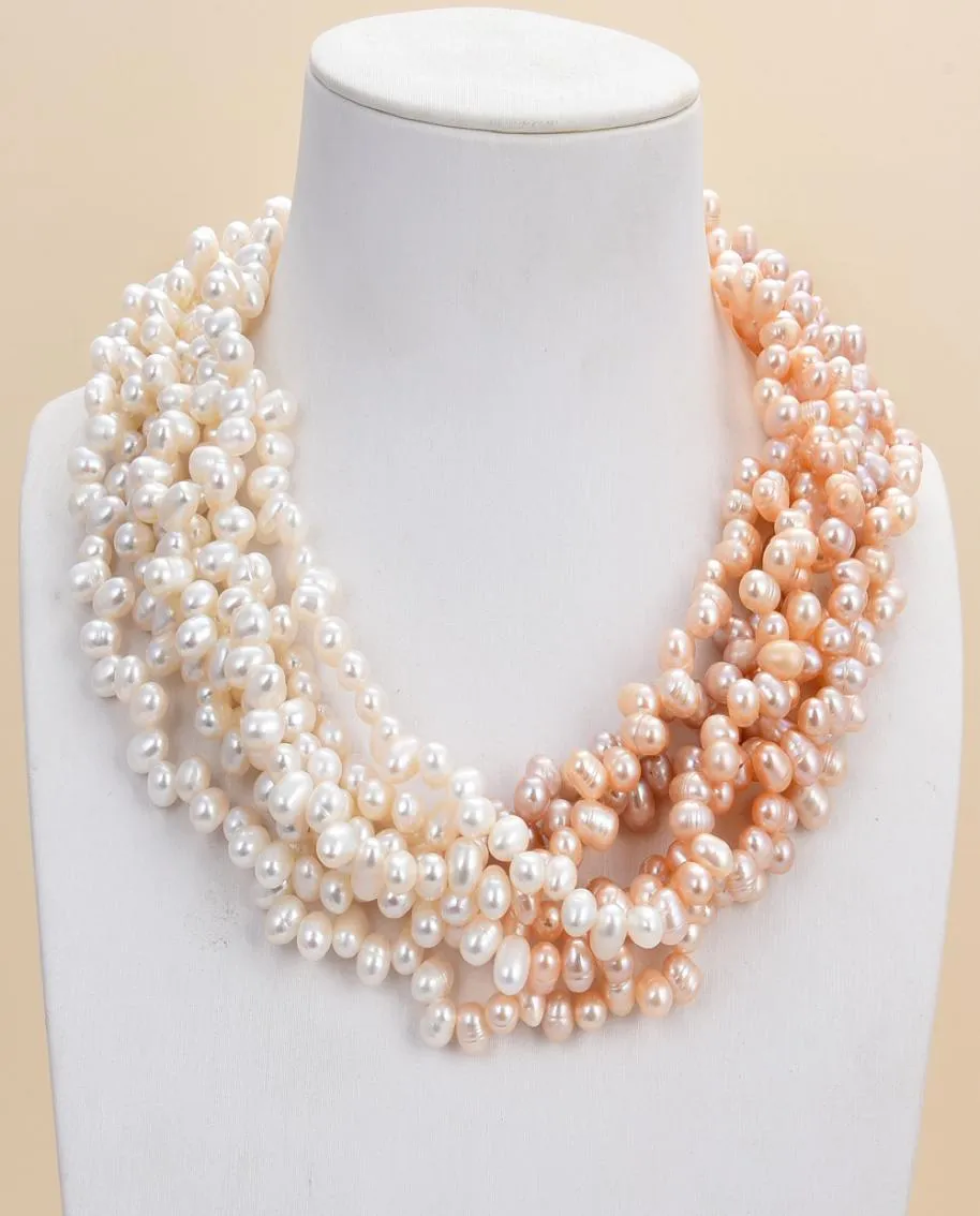 Guaiguai Biżuteria 7 Strands Topdled White Rice Pearl Naszyjnik dla kobiet prawdziwy klejnot Kamienna dama mody Jewellery1451516